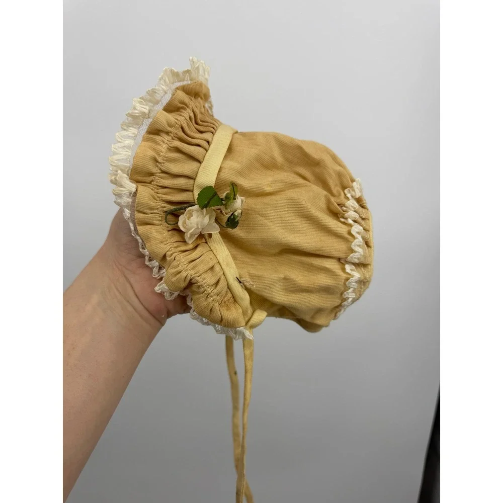 Unbranded Vintage Style‎ Corduroy Bonnet Kids OS Mustard Yellow Lace Floral Tie